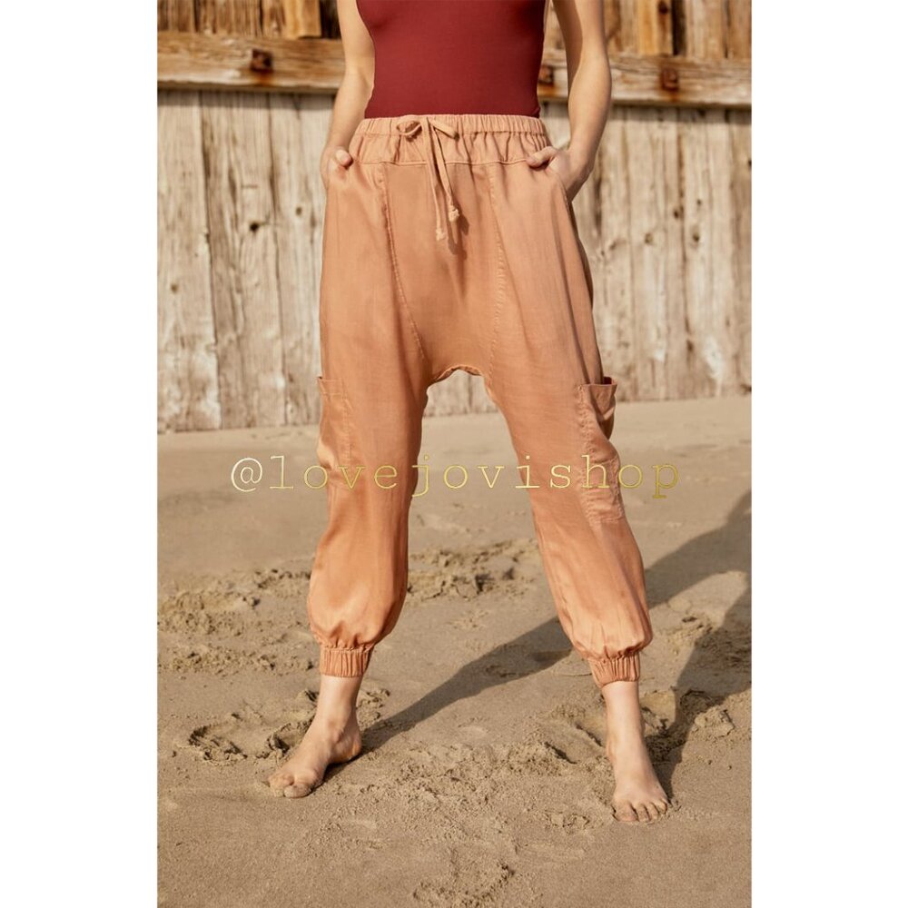 Bohemian | Free People ‘Rise to Sun’ Harem Pants | Sandshell Peach Nude NWT | L